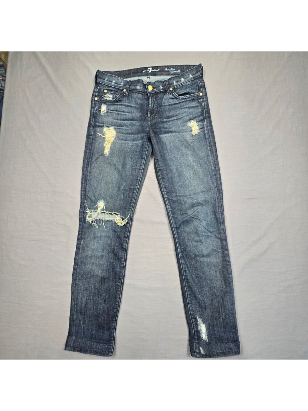 7 For All Mankind Womens Size 27 Slim Cigarette Distressed Jeans Blue